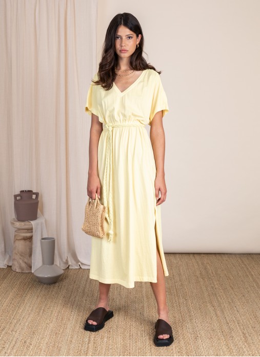 DOMY cotton long dress with ribbon tie